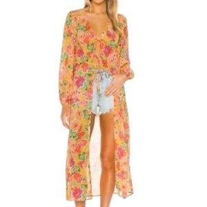 Lovers + Friends Floral Chiffon Temptation Robe Coverup Size Medium Romantic